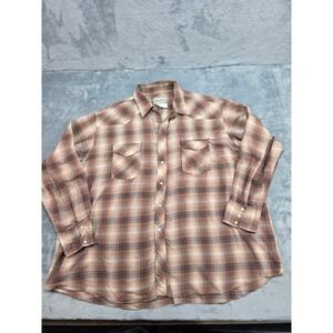 Frontier Mens Brown Plaid Western Pearl Snap Shirt Long Sleeve XL Cowboy Yoke